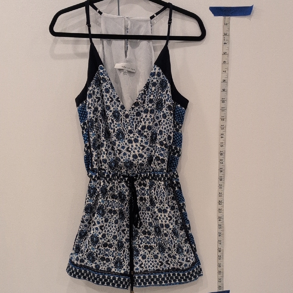 Adelyn Rae Blue and White Patterned Romper